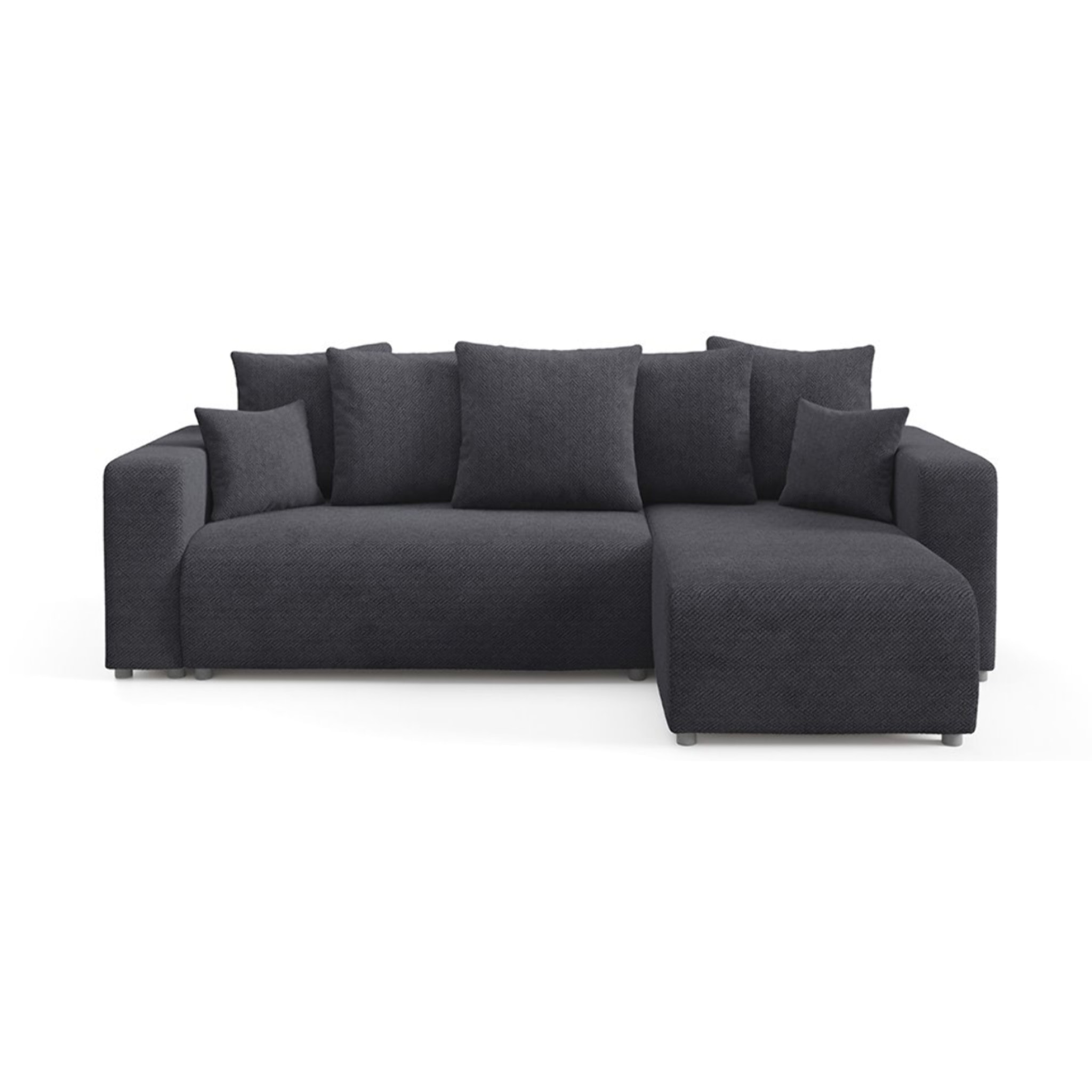 GLORIA - Canapé d'angle droit convertible 4 places en tissu noir