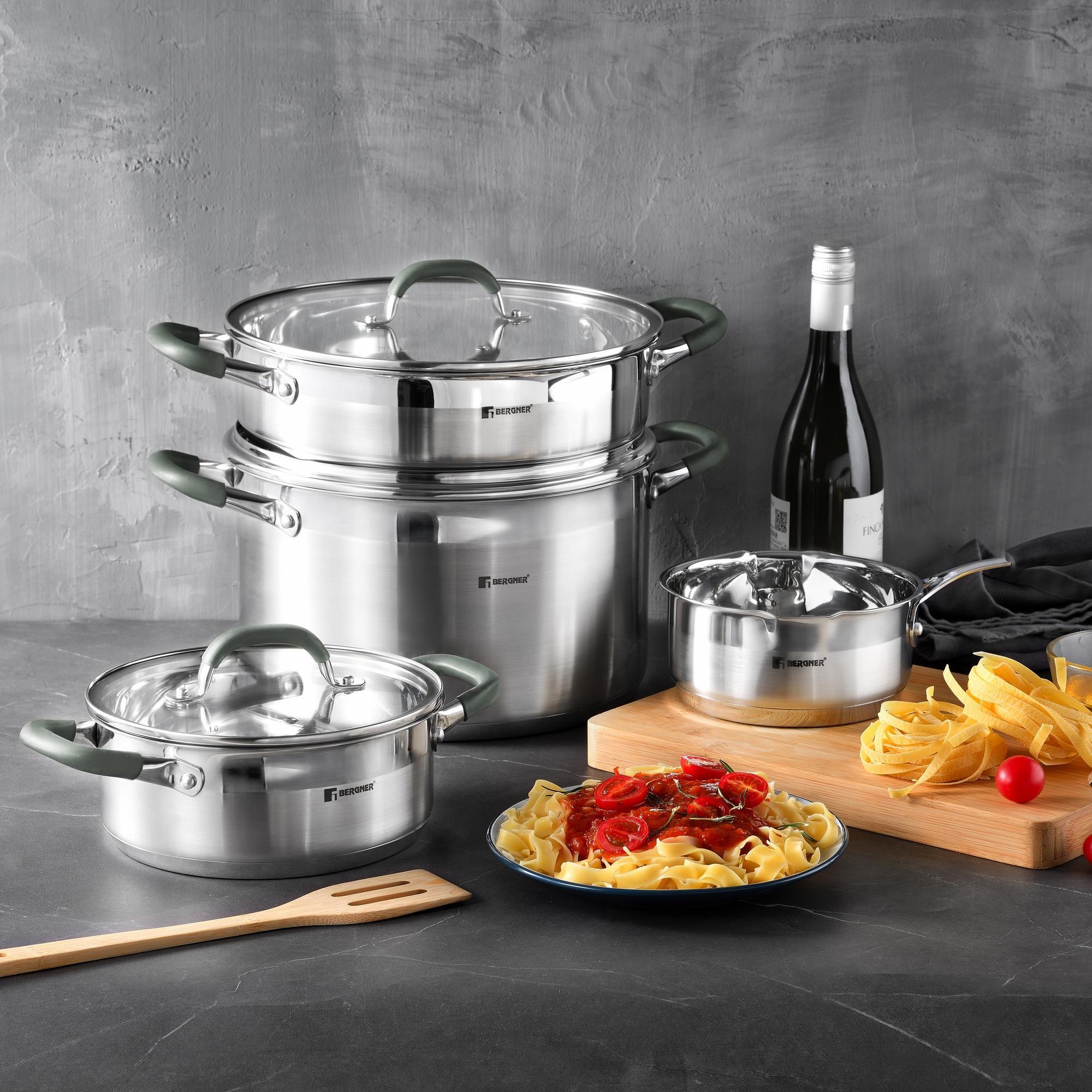 Olla Ø28x16,5cm de 9,5Len Acero inoxidable MIDNIGHT con tapa Bergner