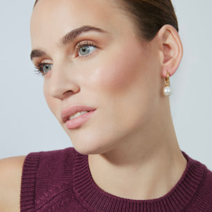 Pendientes de Perla Blanca acabados en oro amarillo de 18K- Unwe