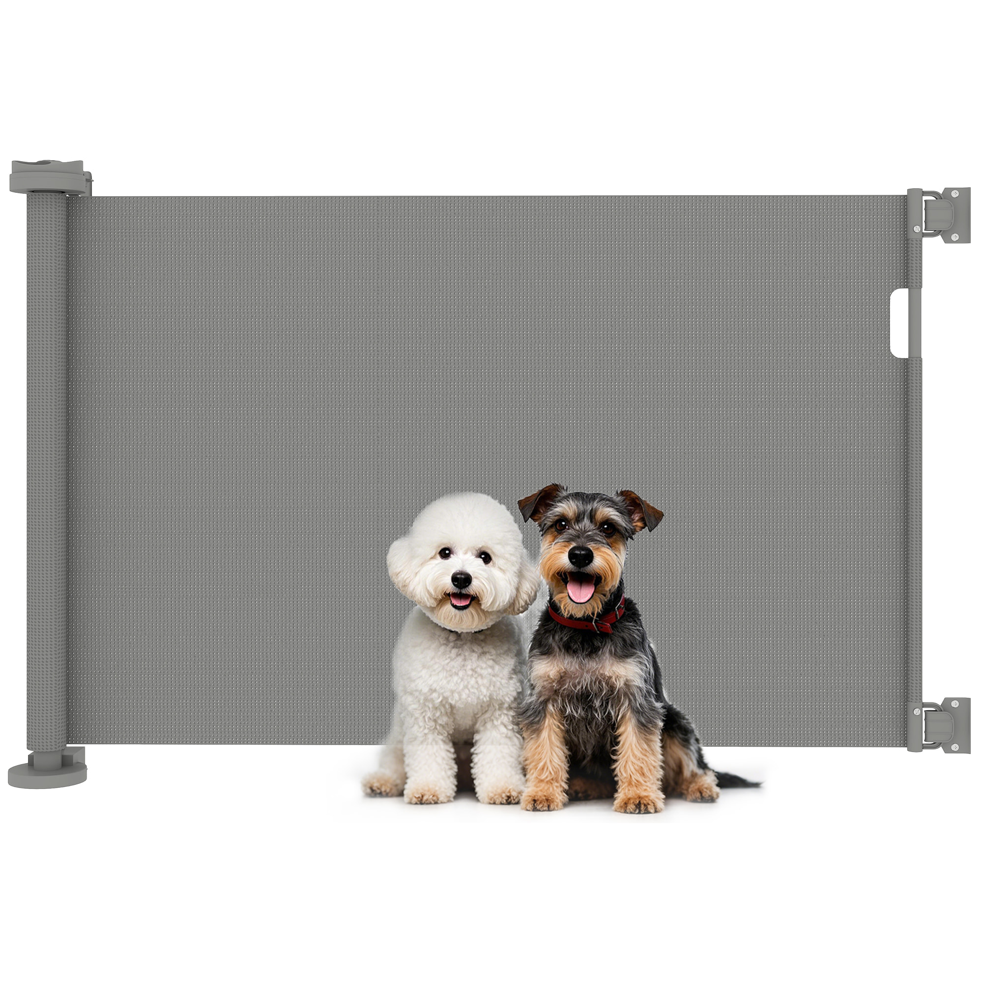 Barrera de Seguridad para Perros Retráctil 0-136 cm Puerta para Perros Pequeños Extensible con Interruptor de Cierre Red de Seguridad para Pasillos Escaleras Interiores y Exteriores