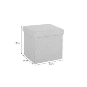 Lot de 2 tabourets de rangement blanc en bouclettes avec coffre pour enfant pliable