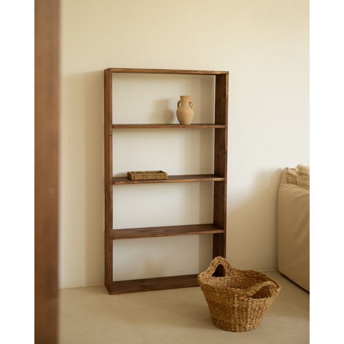 Estantería de madera maciza tono nogal con 3 estantes Alto: 146 Largo: 80 Ancho: 20