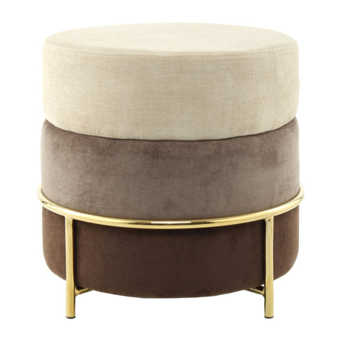 Pouf Rotondo Matilda in Velluto Marrone con Struttura Oro