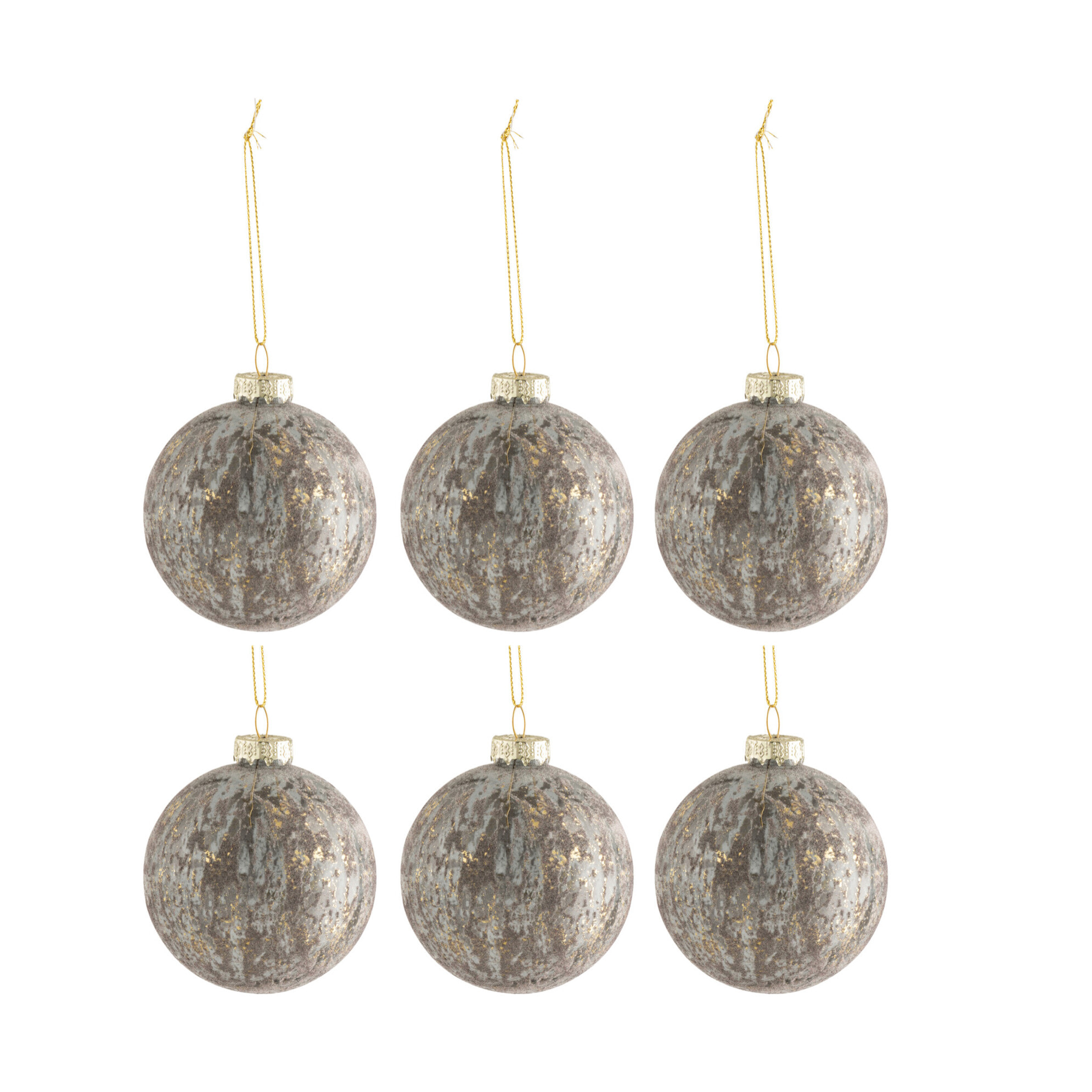 J-Line boule De Noël - velours/verre - gris/or - small - boîte de 6