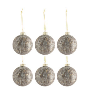 J-Line boule De Noël - velours/verre - gris/or - small - boîte de 6
