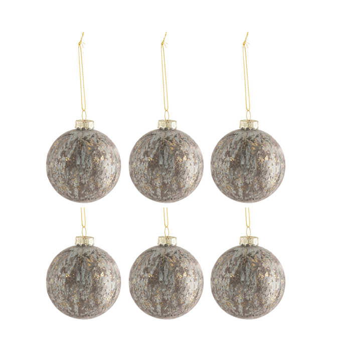 J-Line boule De Noël - velours/verre - gris/or - small - boîte de 6