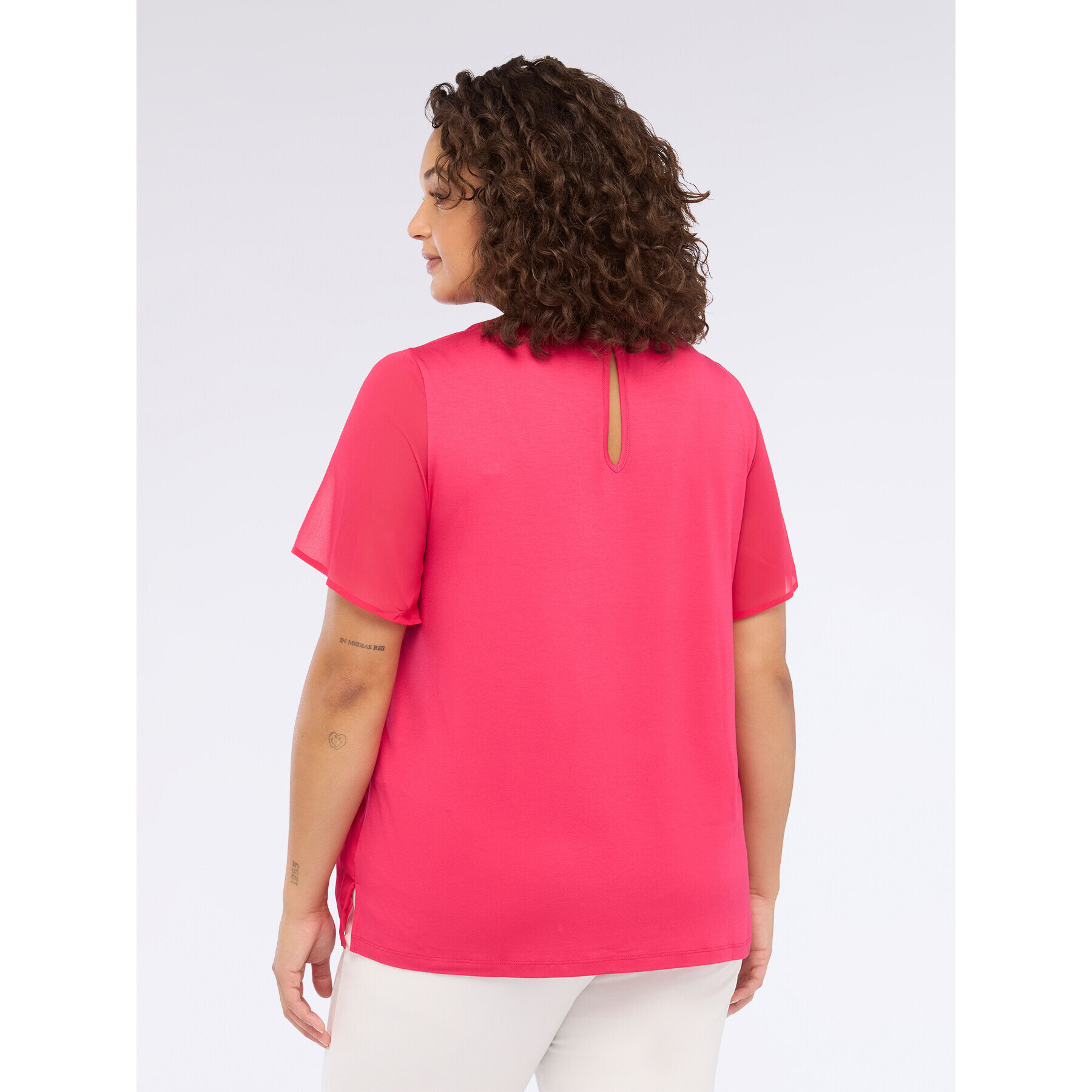 Fiorella Rubino - T-shirt bimaterica con apertura a goccia - Fucsia