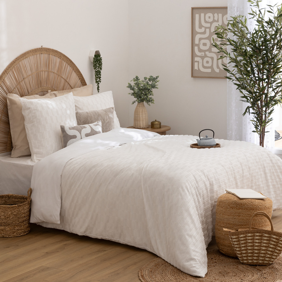 Parure de lit 3 pièces "Edie" jacquard blanc 240x220cm