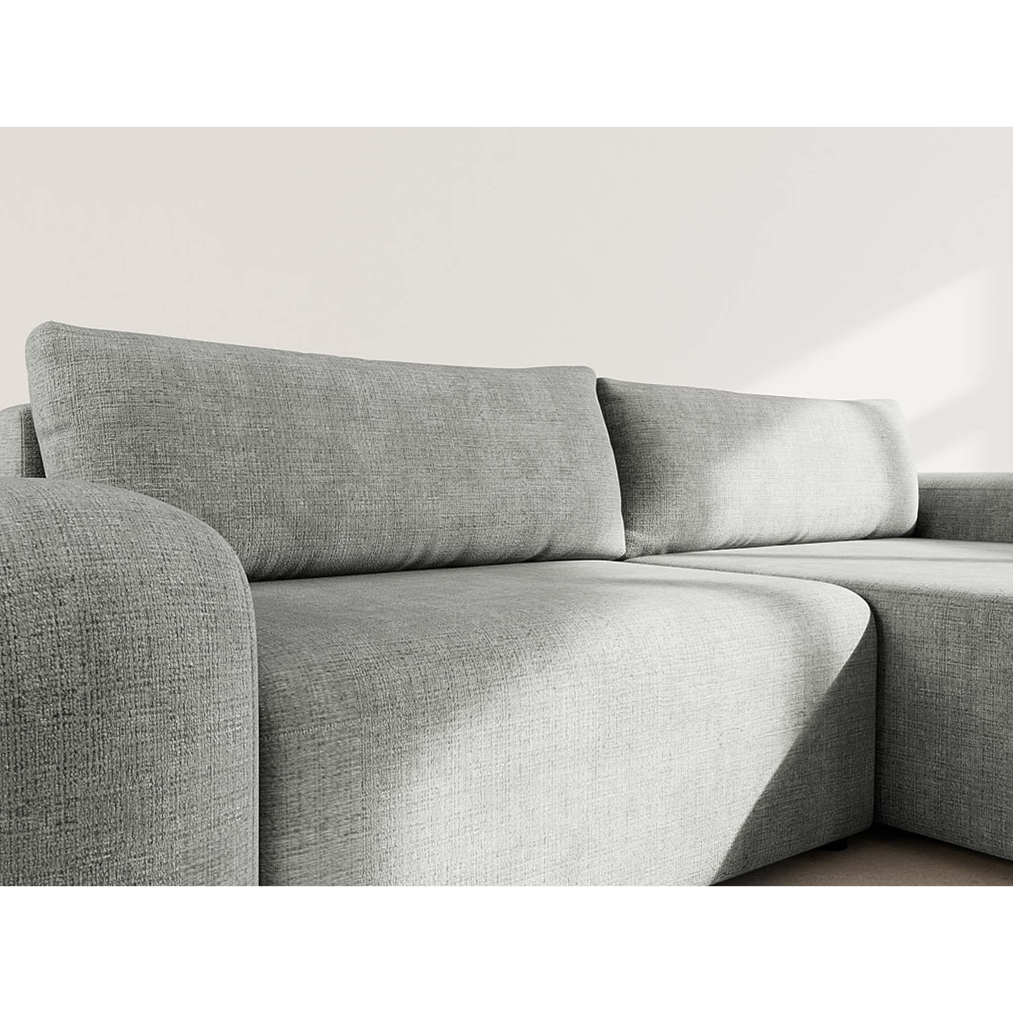 Rebecca - canapé d'angle droit 4 places convertible avec coffre en velours texturé - Gris