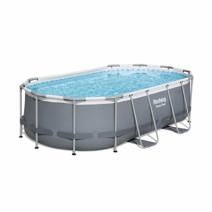Kit piscine complet BESTWAY – Spinelle grise – piscine ovale tubulaire 4x2 m. pompe de filtration. échelle et kit de réparation inclus