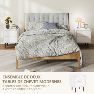 Table de chevet, table d'appoint avec 2 tiroirs, pieds en acier, 40 x 40 x 50 cm, blanc