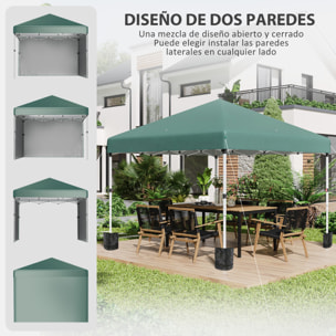 Carpa Plegable Pop-up Gazebo 3x3 m Cenador Plegable con 2 Paredes Laterales Anti-UV Altura Ajustable en 3 Niveles Sacos de Arena y Bolsa de Transporte con Ruedas para Camping Fiestas Verde