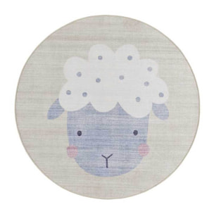 CANDY Alfombra redonda infantil lavable con oveja crema, 120Ø cm
