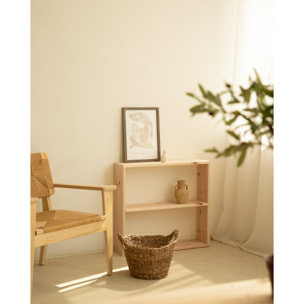 Estantería de madera maciza tono natural con 1 estante Alto: 74 Largo: 80 Ancho: 20