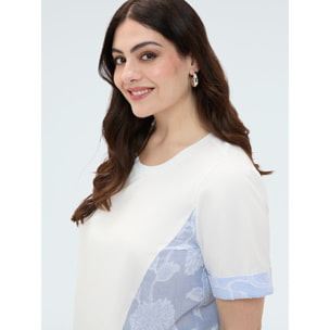 Fiorella Rubino - T-shirt in jersey con inserti a righe - Bianco