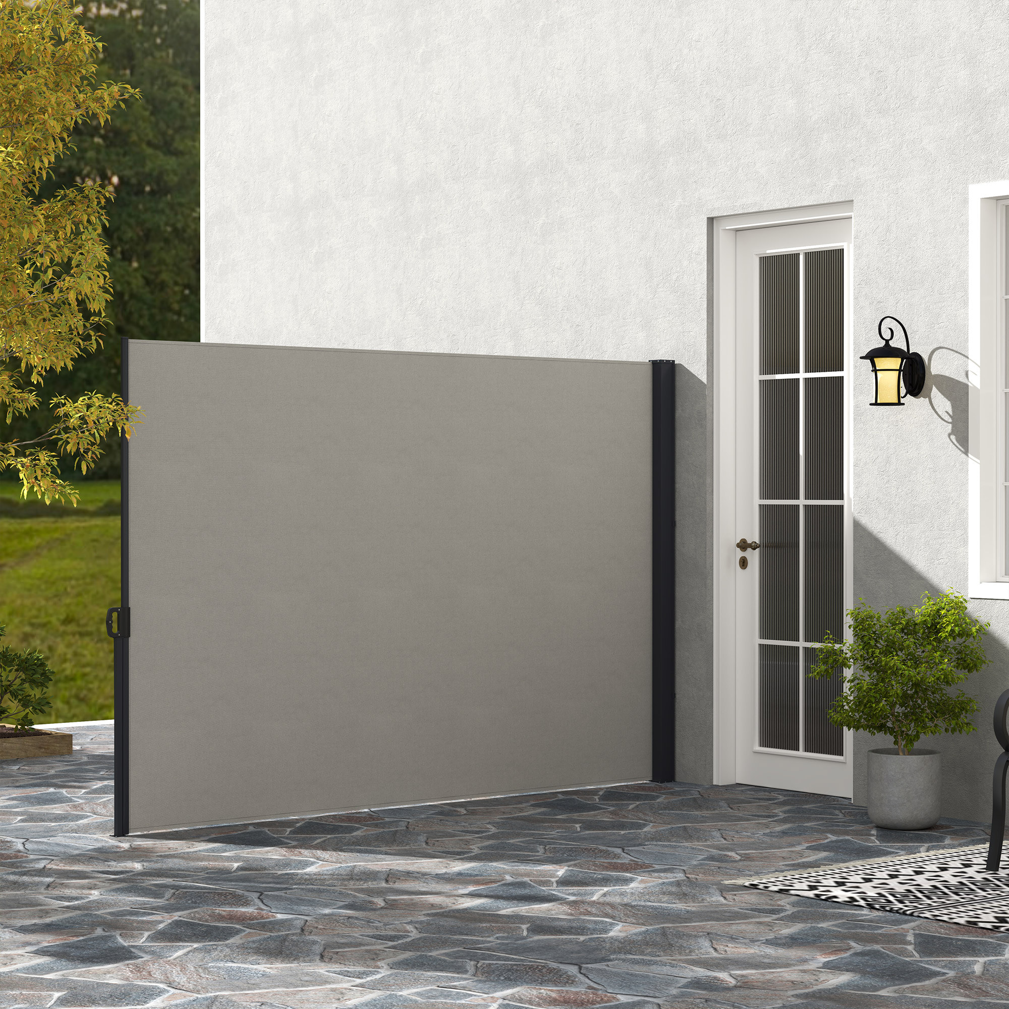 Store latéral brise-vue paravent rétractable de jardin dim. 3 x 2 m alu. polyester gris clair