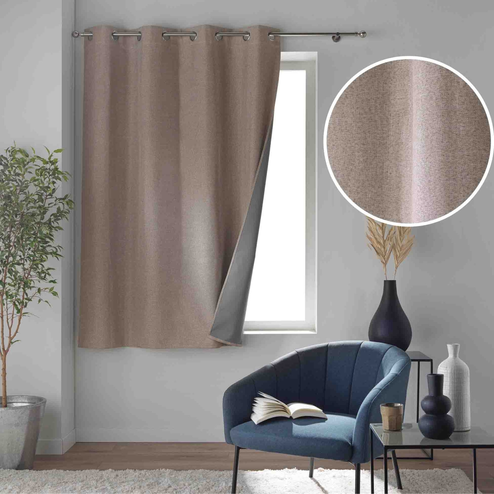 Rideau court occultant à œillets en chambray uni - Lin