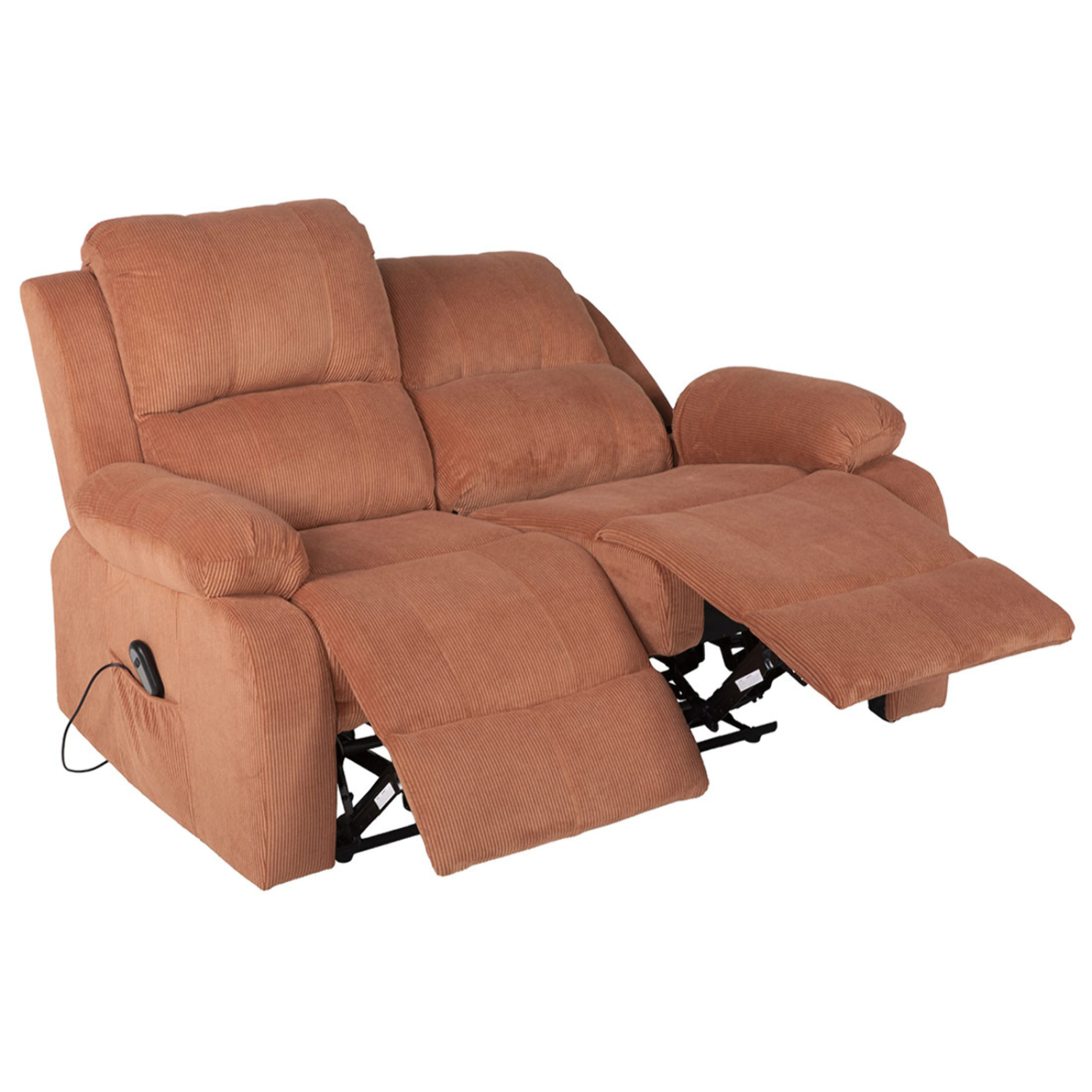 Armand - Canapé 2 places relax électrique en velours côtelé - Terracotta