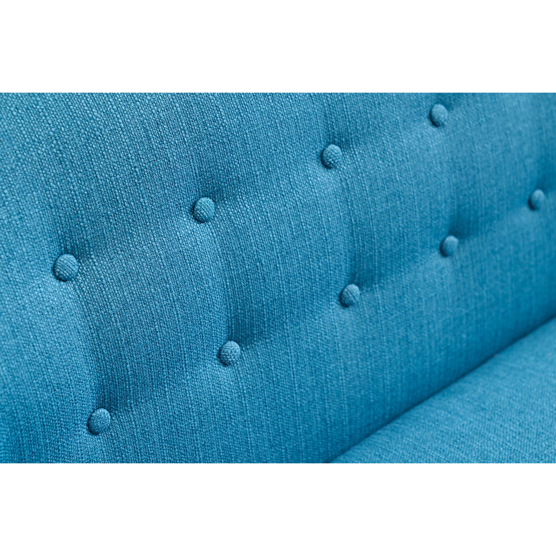 Canapé scandinave déhoussable 3 places en tissu bleu canard et bois clair YNOK