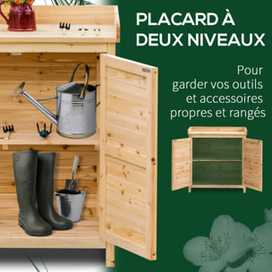 Armoire de jardin sur pied avec plateau - double porte, étagère - bois de sapin pré-huilé