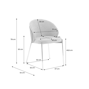 Chaise bois de peuplier teinté noyer, acier et tissu texturé (lot de 2) PAUL