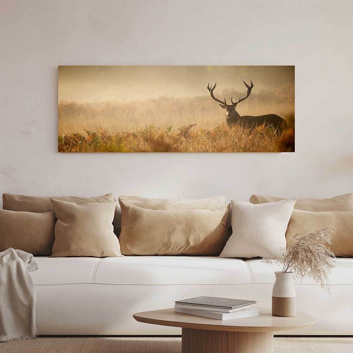 Tableau panoramique cerf majestueux dans la brume Toile imprimée