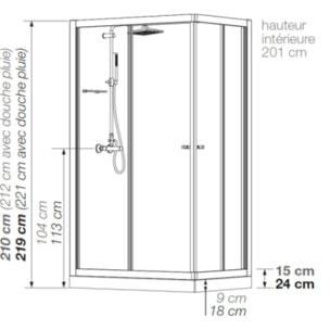 KINEDO Cabine de douche rectangulaire Eden 120 x 80 x 18 aux portes coulissantes