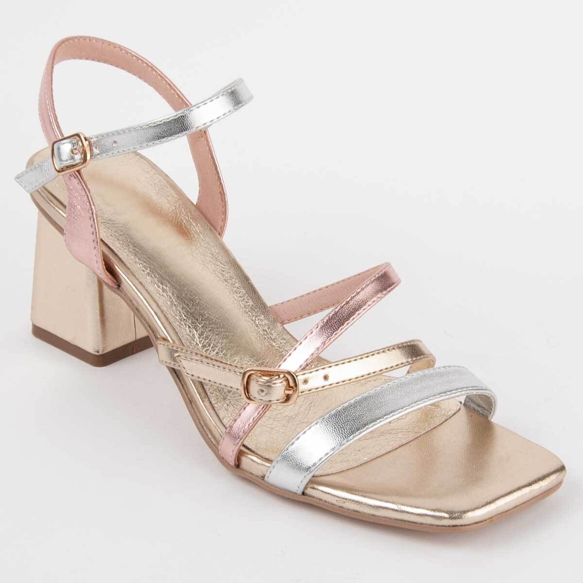 Sandalia De Tacón - Dorado - Altura: 6 Cm