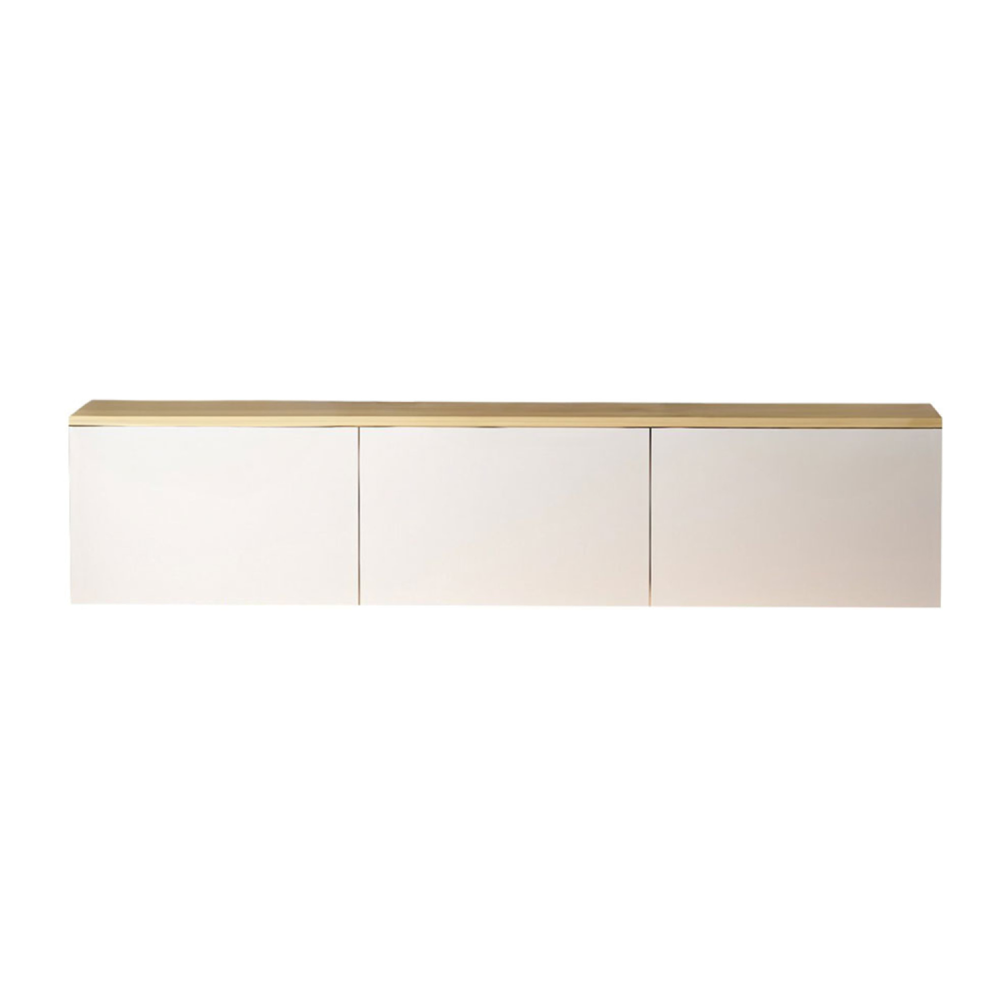 HAMPTON Meuble TV LED suspendu avec placards blanc et plateau bois 160cm