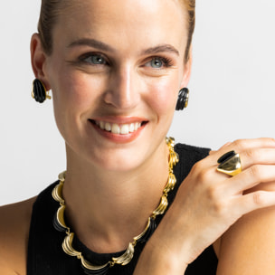 Pendientes con Resina Negra acabado oro 18k