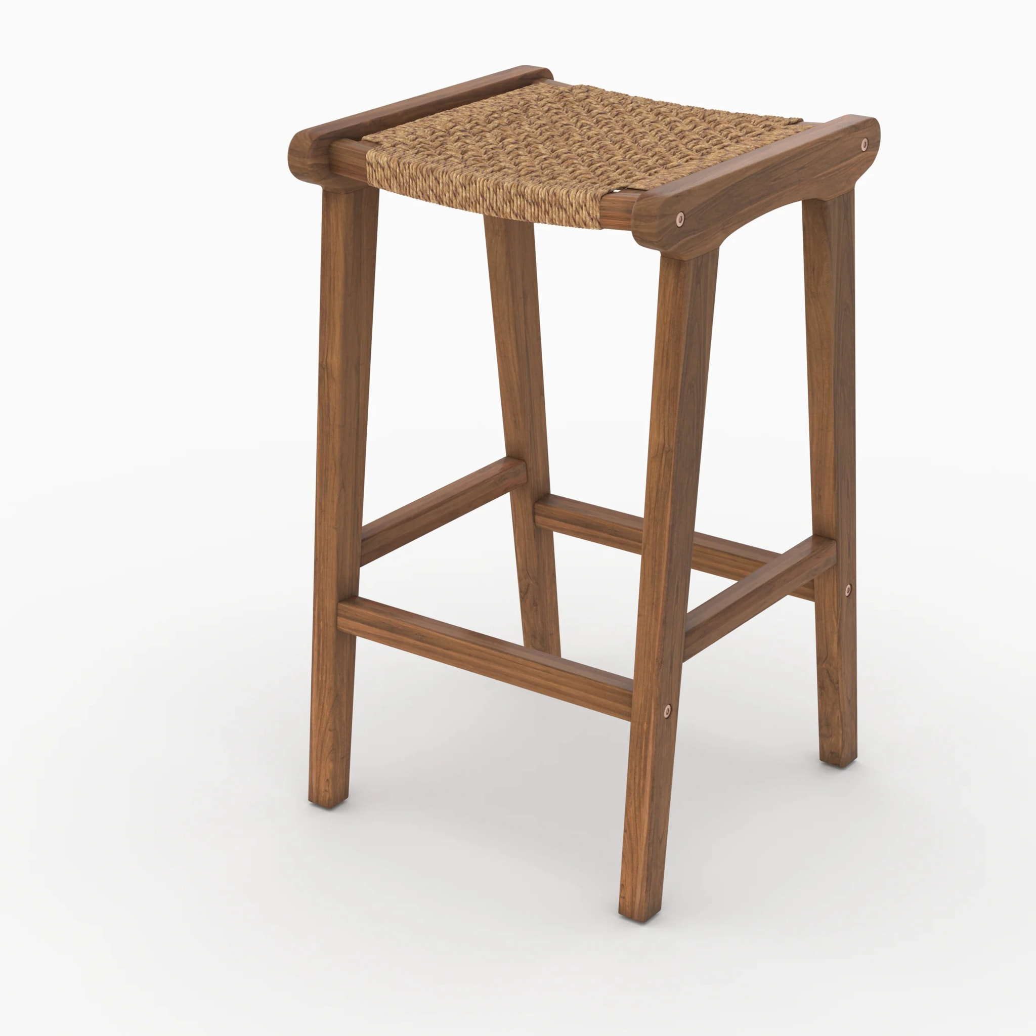 Tabouret pour îlot central 66 cm en teck vernis et tissage synthétique - Omaha