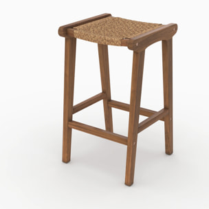 Tabouret pour îlot central 66 cm en teck vernis et tissage synthétique - Omaha