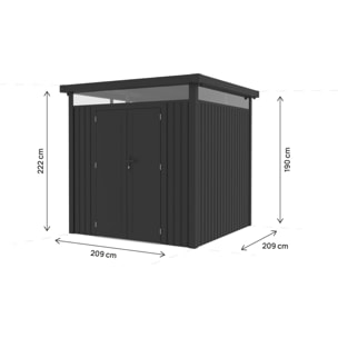 Abri de jardin métal premium avec toit plat et porte battante "Lexinton" - 5,29 m² - Gris