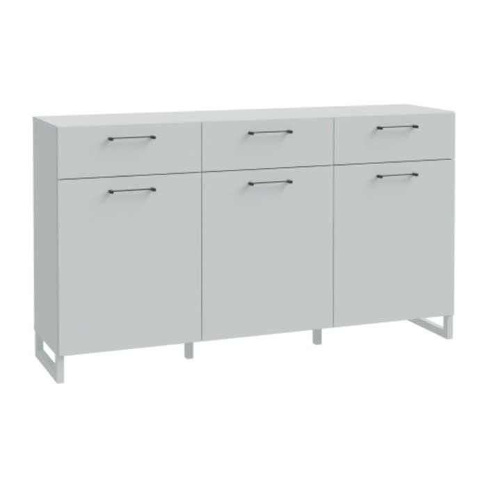 Buffet L165 cm 3 tiroirs 3 portes soft close décor gris clair - BASIL