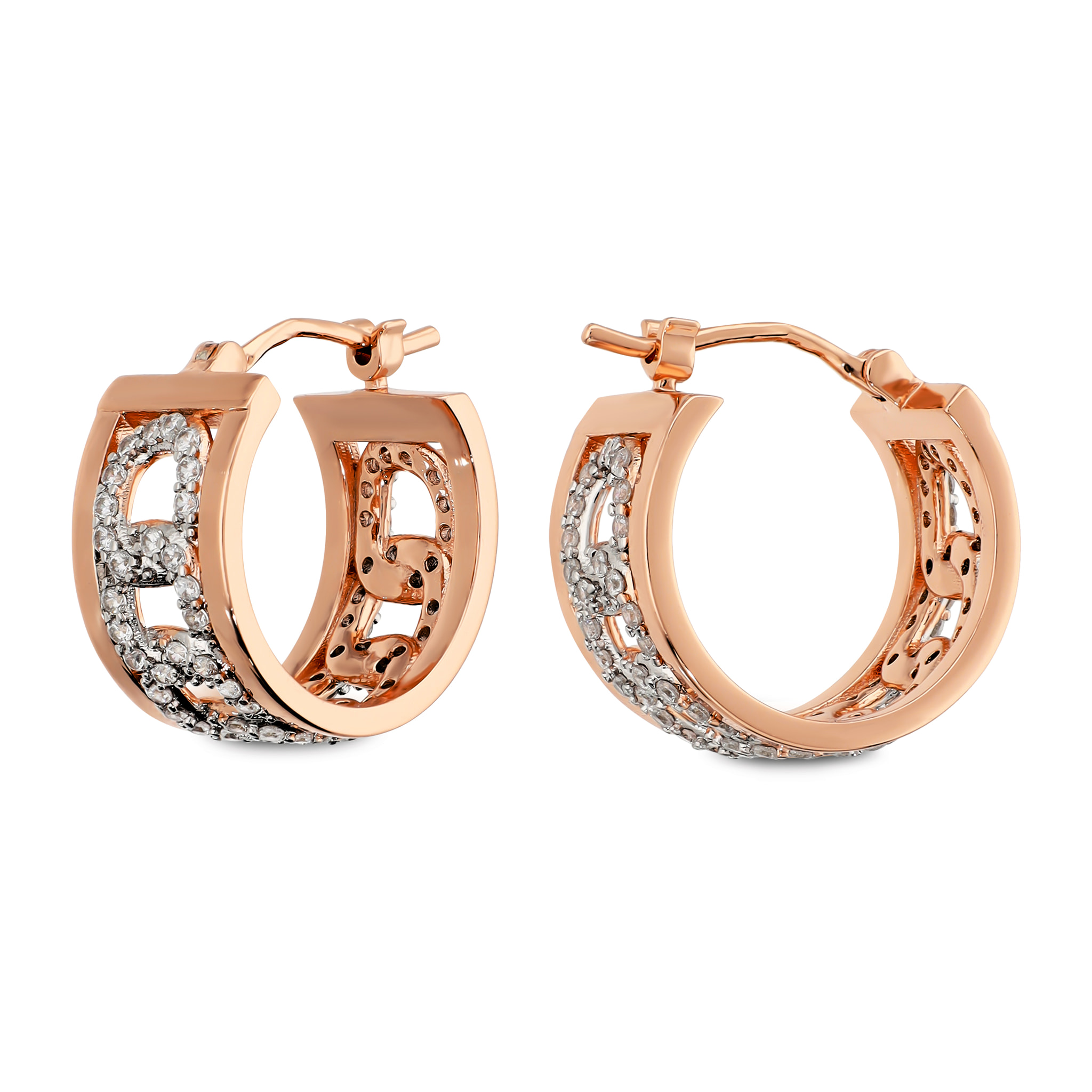 Orecchini a Cerchio Maglia Grumetta con Pavé di Cubic Zirconia placcati Oro Rosa 18Kt