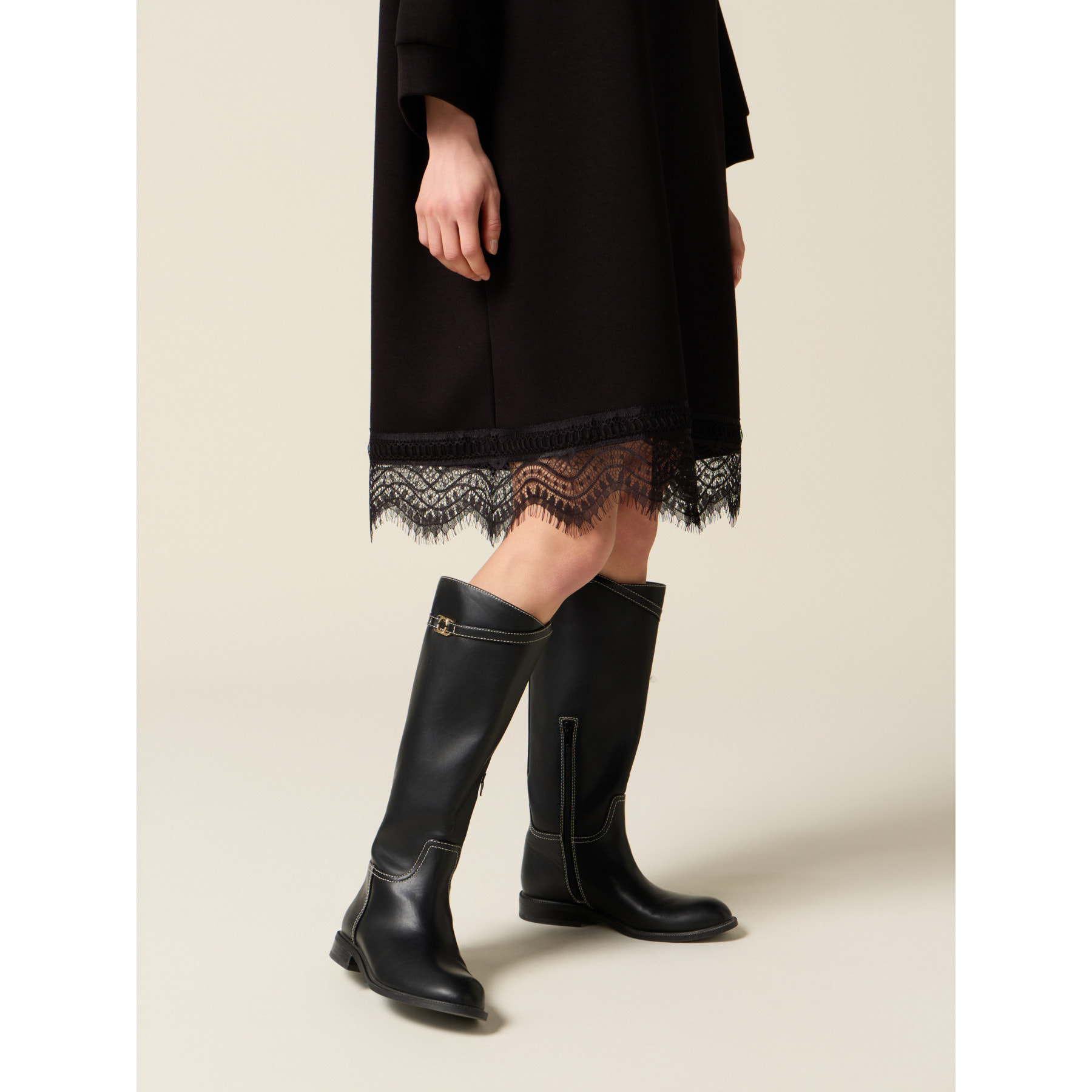 Oltre - Vestido en tejido scuba y encaje - Negro