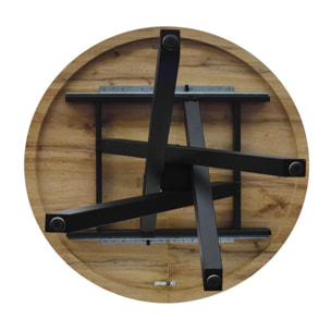 Tavolo rotondo POLA in legno, finitura rovere rustico e gambe incrociate in metallo nero, allungabile Ø100xH75 cm - 140x100x75 cm