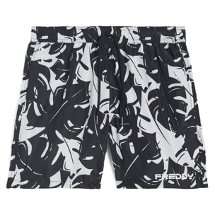 Short da mare fantasia tropicale bicolore con tasche