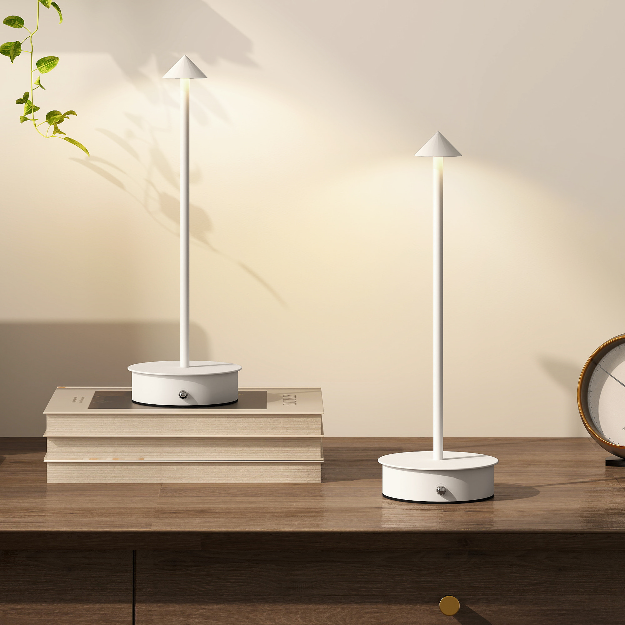 Juego de 2 Lámparas de Mesa Recargables por USB, Lámparas de Mesita de Noche Regulables con Control Táctil, 3000K/4500K/6000K, Luz LED Incluida, para Dormitorio, Salón u Oficina, Blanco