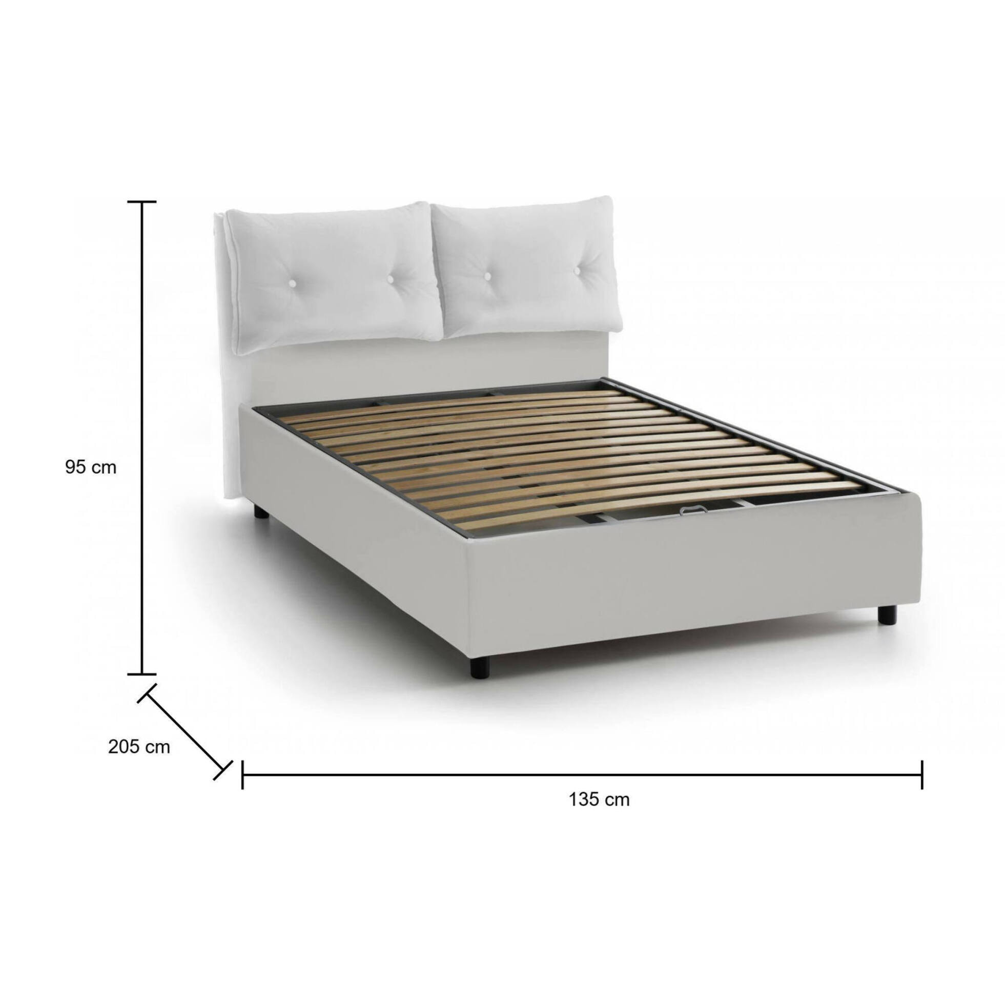 Letto piazza e mezza Noemi, Letto contenitore con rivestimento in ecopelle, 100% Made in Italy, Apertura frontale, adatto per materasso Cm 120x190, Bianco