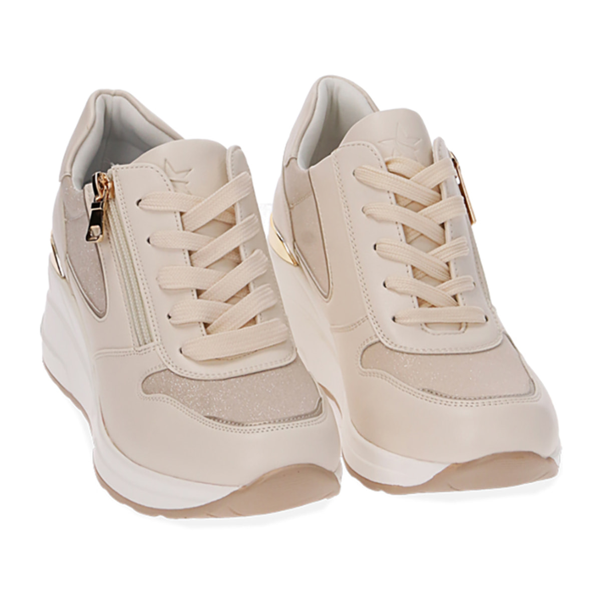 Zapatillas beige, tacón de cuña 6 cm