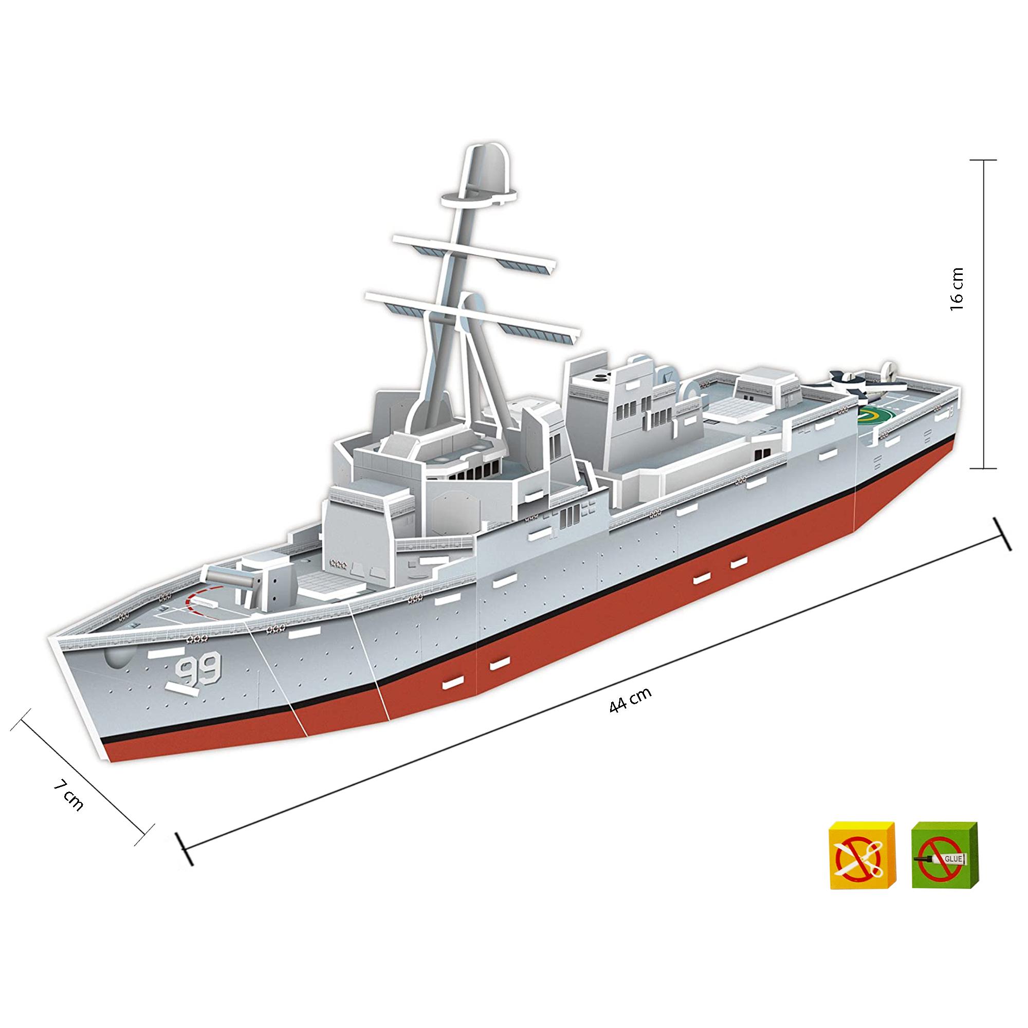 Puzzle 3D Destructor Naval Arleigh Burke-class - 50 piezas - Tamaño montado: 44 x 16 x 7 cms