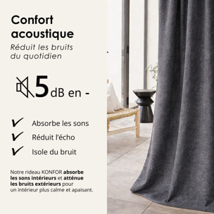 Rideau thermique phonique et semi occultant à galons fronceurs KONFOR - Gris anthracite