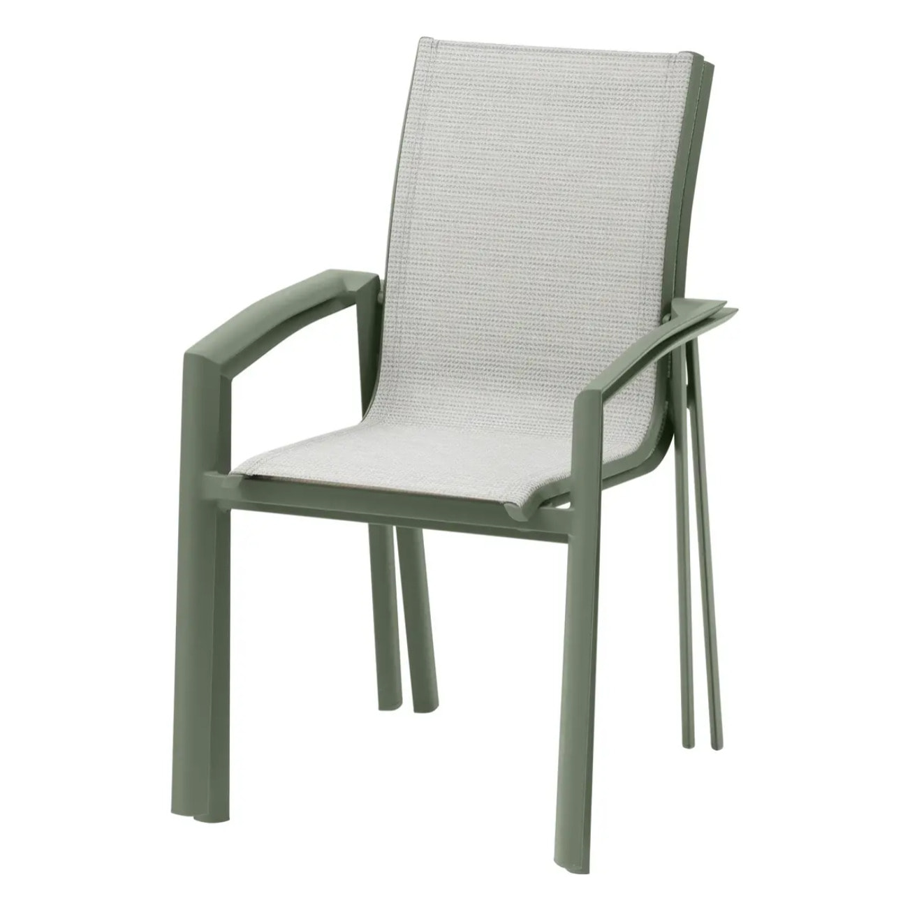 Fauteuil de jardin empilable "Axant" vert olive & vert laurier aluminium et texaline