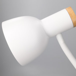 Forlight Mila Lámpara de Escritorio de Estilo Nórdico. Flexo de Escritorio E27 de Acero Blanco y Madera Clara Natural
