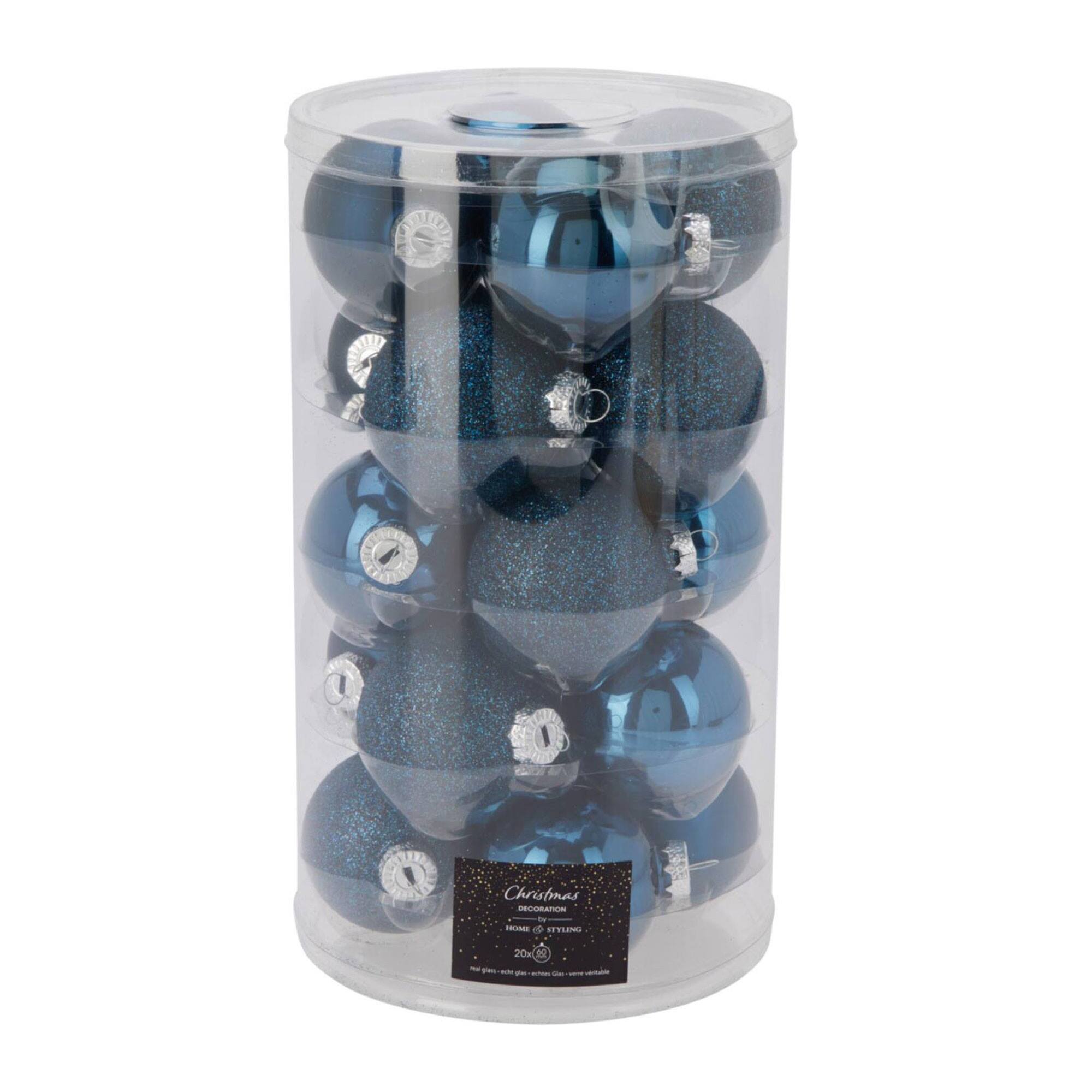 juego de 25 bolas de navidad color azul - brillantes