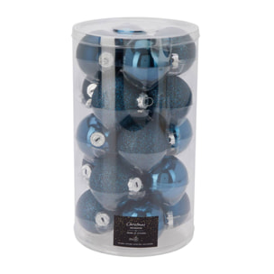 juego de 25 bolas de navidad color azul - brillantes