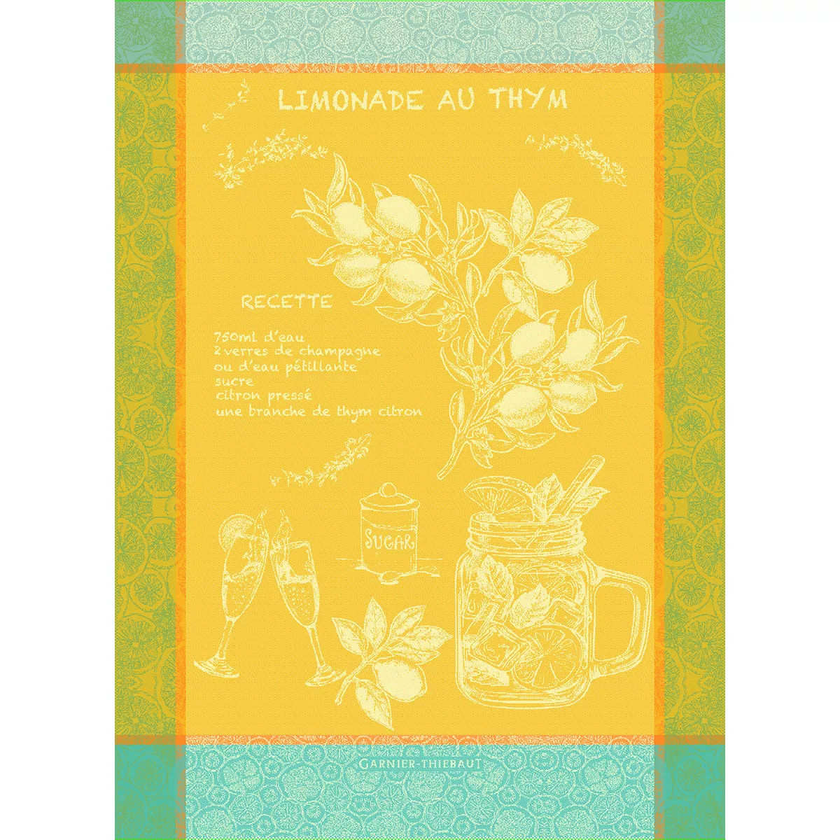 Torchon pur coton motif jacquard jaune Limonade au thym soleil