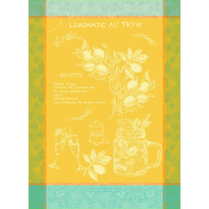 Torchon pur coton motif jacquard jaune Limonade au thym soleil