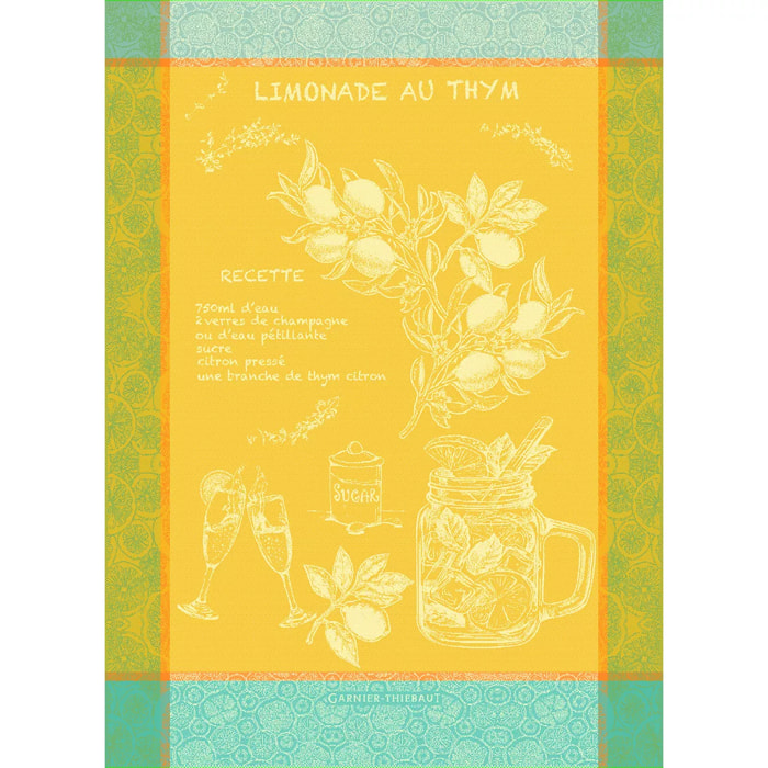 Torchon pur coton motif jacquard jaune Limonade au thym soleil